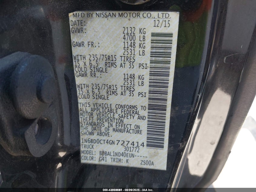 2016 NISSAN FRONTIER S - 1N6BD0CT4GN727414