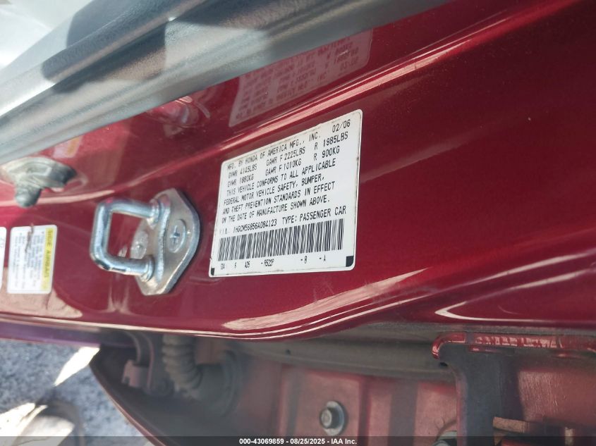 2006 Honda Accord 2.4 Ex VIN: 1HGCM56856A084123 Lot: 43069859