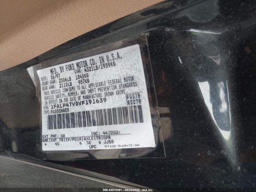1997 Ford Mustang Cobra VIN: 1FALP47V0VF191639 Lot: 43221911