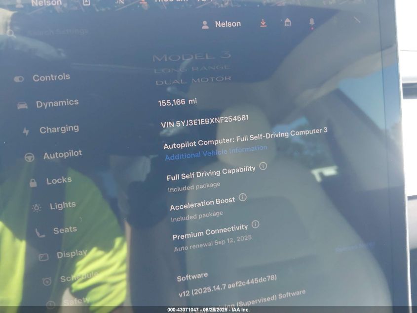 2022 Tesla Model 3 Long Range Dual Motor All-Wheel Drive VIN: 5YJ3E1EBXNF254581 Lot: 43071047