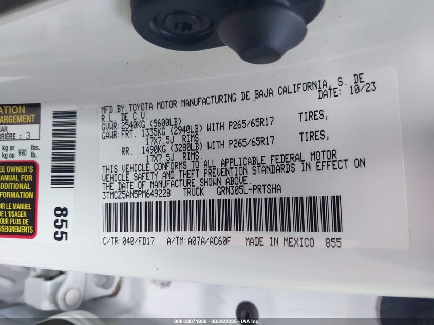 2023 TOYOTA TACOMA DOUBLE CAB/SR/SR5/TRAIL/TRD SPORT/TRD OFF ROAD/TRD PRO - 3TMCZ5AN5PM649228