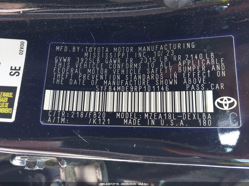 2024 TOYOTA COROLLA LE - 5YFB4MDE9RP101146