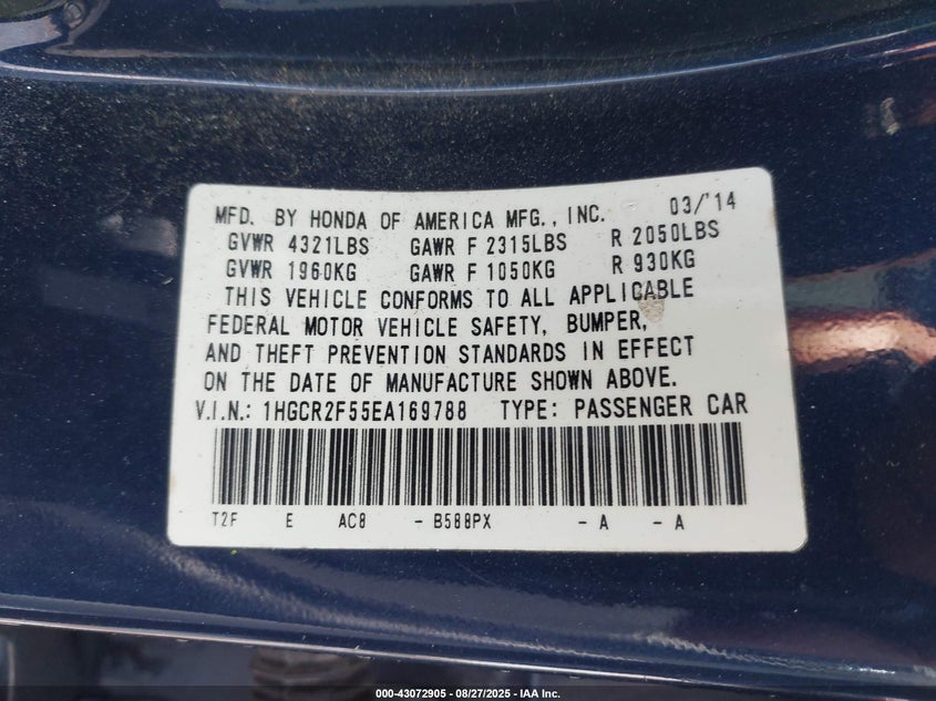 2014 HONDA ACCORD SPORT - 1HGCR2F55EA169788