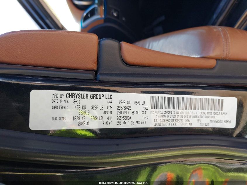 2011 Jeep Grand Cherokee Overland VIN: 1J4RS6GGXBC662767 Lot: 43072945