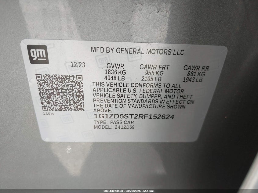 VIN 1G1ZD5ST2RF152624 2024 CHEVROLET MALIBU FWD 1LT