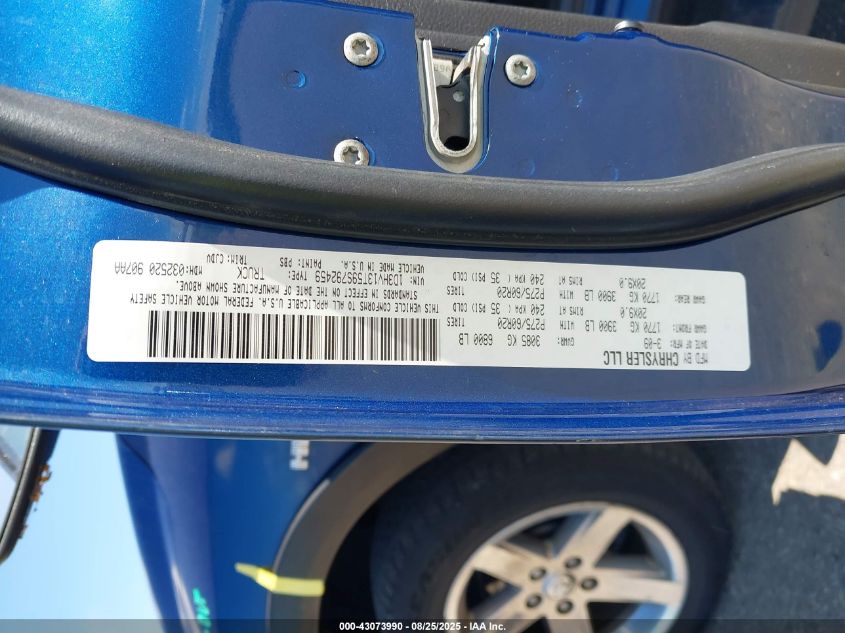 2009 Dodge Ram 1500 Slt/Sport/Trx VIN: 1D3HV13T59S792459 Lot: 43073990