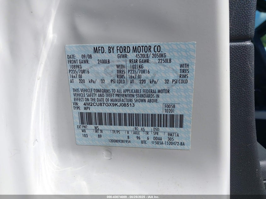 4M2CU87GX9KJ08513 2009 MERCURY MARINER photo no. 9