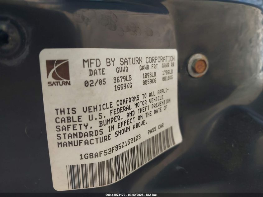 2005 Saturn Ion 1 VIN: 1G8AF52F85Z152123 Lot: 43074170