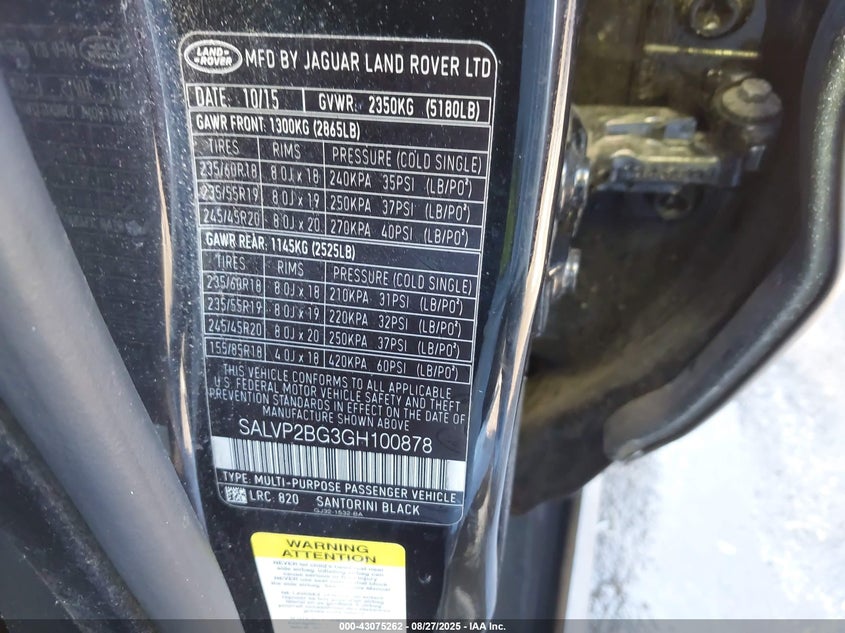 2016 LAND ROVER RANGE ROVER EVOQUE SE/SE PREMIUM - SALVP2BG3GH100878