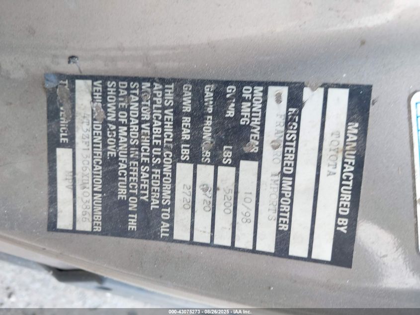 1999 Toyota Sienna Le/Xle VIN: 4T3ZF13C6XU103866 Lot: 43075273