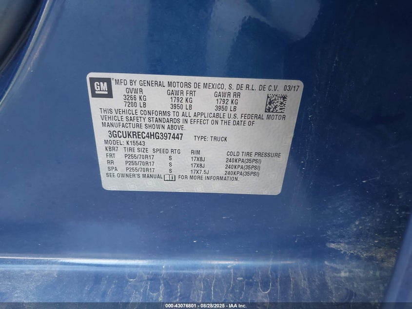 2017 CHEVROLET SILVERADO 1500 1LT - 3GCUKREC4HG397447