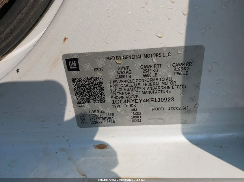 2019 Chevrolet Silverado 3500Hd High Country VIN: 1GC4KYEY4KF130923 Lot: 43077252