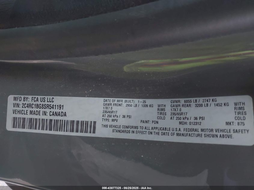 2025 Chrysler Pacifica - 2C4RC1BG8SR541191