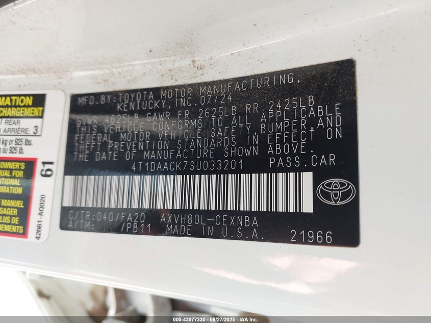 2025 TOYOTA CAMRY LE 4T1DAACK7SU033201