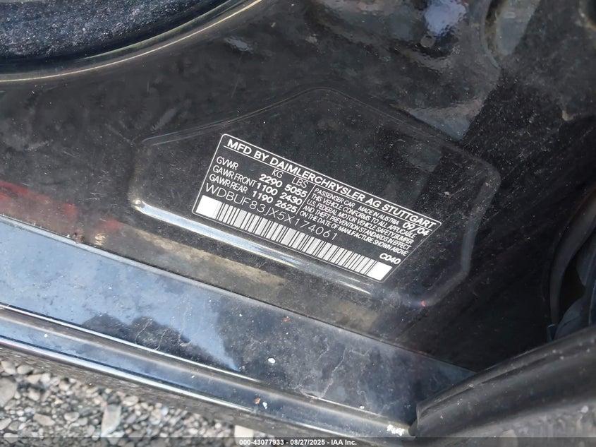 WDBUF83JX5X174061 2005 MERCEDES-BENZ E-KLASSE photo no. 9