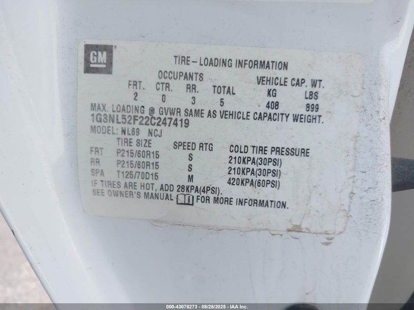 1G3NL52F22C247419 2002 OLDSMOBILE ALERO photo no. 9