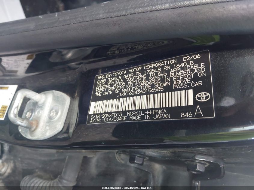 2006 Scion Xa VIN: JTKKT624360156585 Lot: 43078348