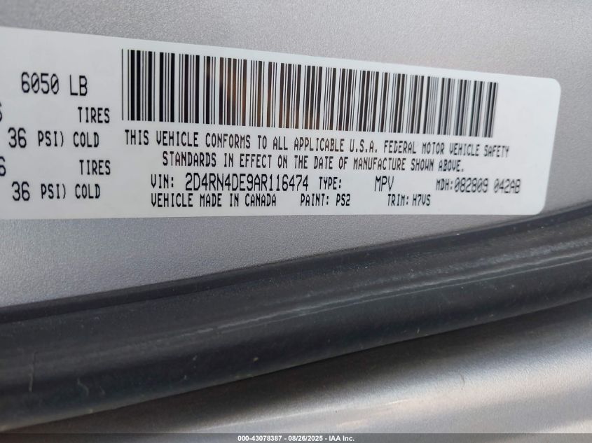 2010 Dodge Grand Caravan Se VIN: 2D4RN4DE9AR116474 Lot: 43078387