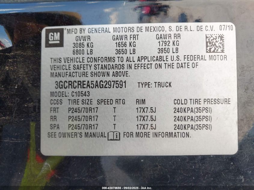 2010 Chevrolet Silverado 1500 Ls VIN: 3GCRCREA5AG297591 Lot: 43078656