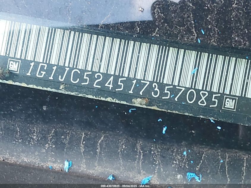 2001 Chevrolet Cavalier VIN: 1G1JC524517357085 Lot: 43078925