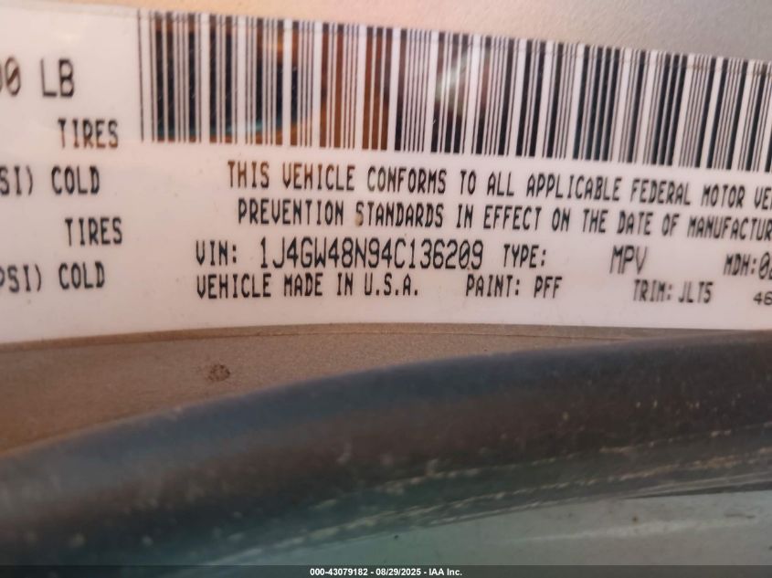 2004 Jeep Grand Cherokee Laredo VIN: 1J4GW48N94C136209 Lot: 43079182