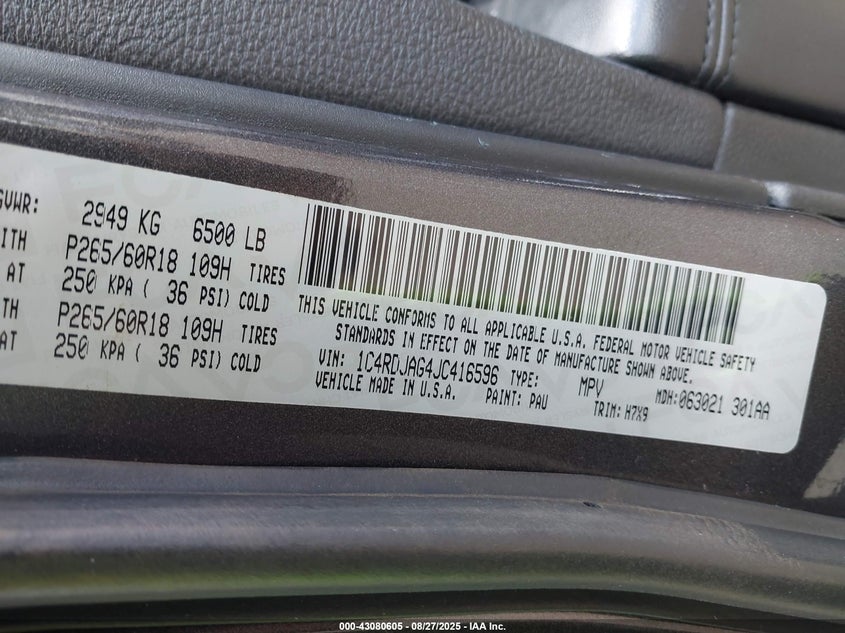 2018 DODGE DURANGO SXT AWD - 1C4RDJAG4JC416596