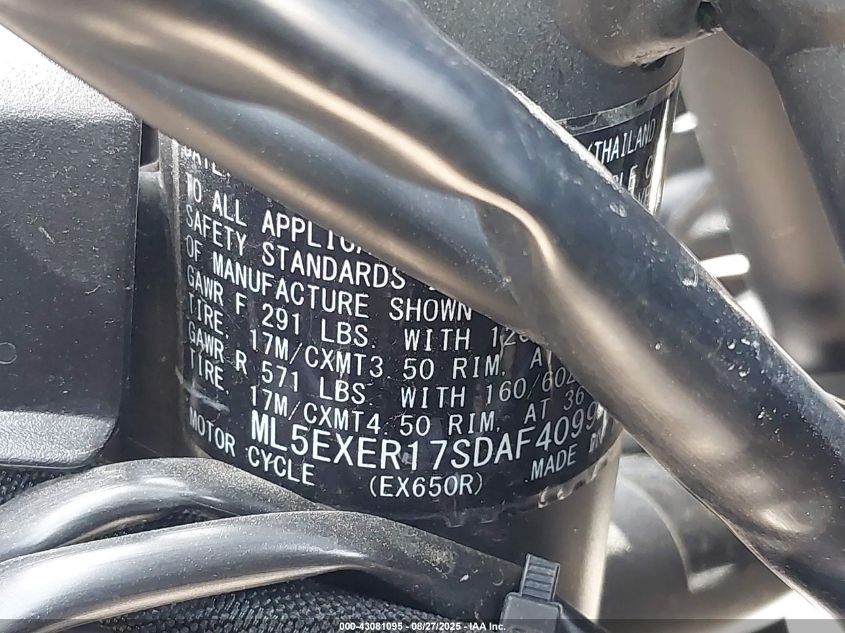 2025 Kawasaki Ex650 R VIN: ML5EXER17SDAF4099 Lot: 43081095