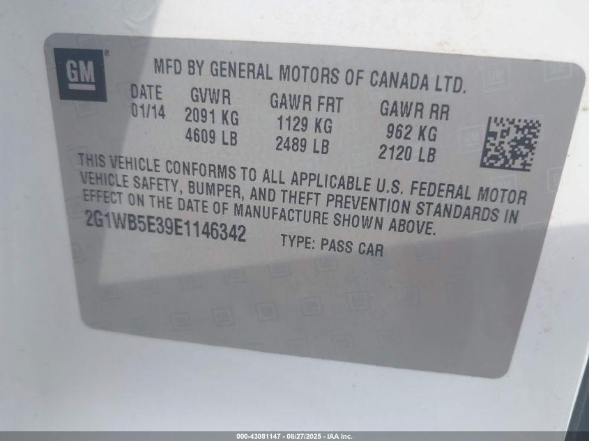 2014 Chevrolet Impala Limited Lt VIN: 2G1WB5E39E1146342 Lot: 43081147
