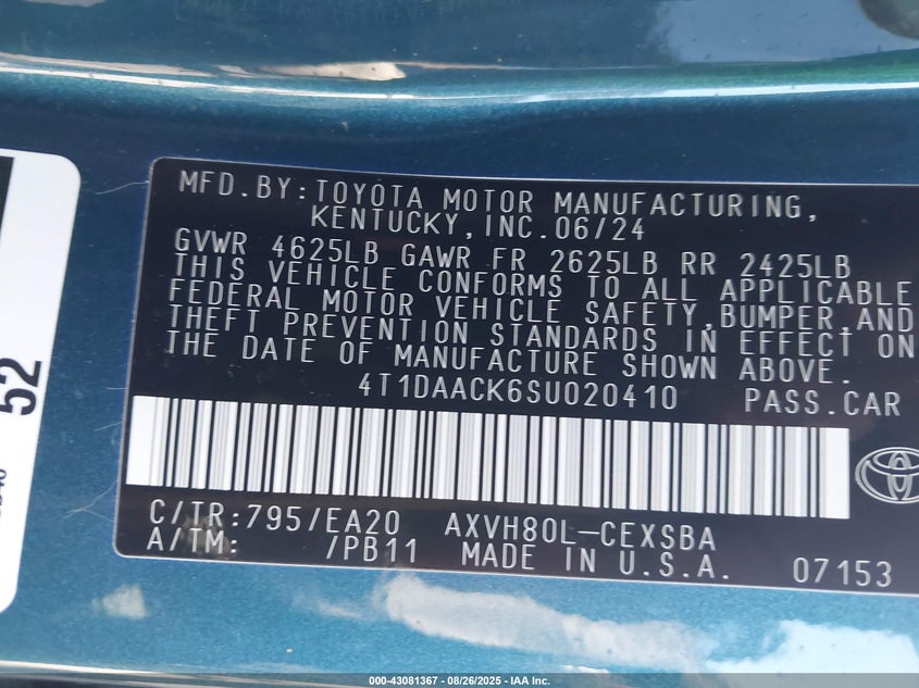 2025 TOYOTA CAMRY SE - 4T1DAACK6SU020410