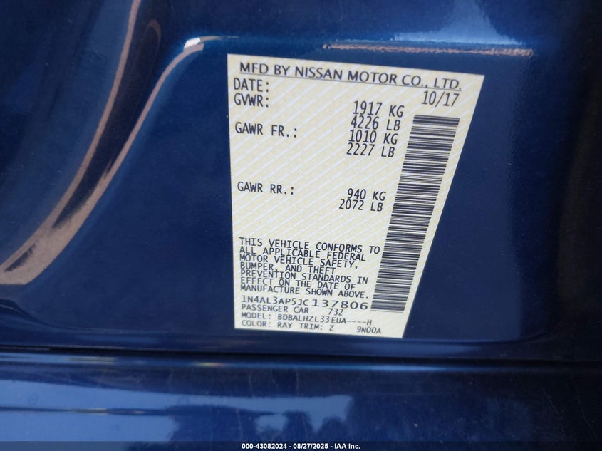 1N4AL3AP5JC137806 2018 NISSAN ALTIMA photo no. 9