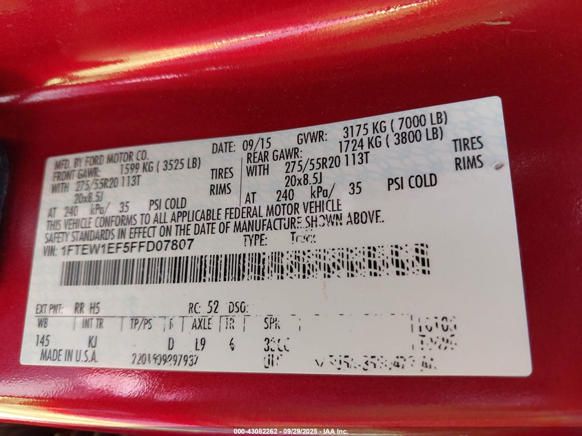 2015 FORD F-150 KING RANCH 1FTEW1EF5FFD07807