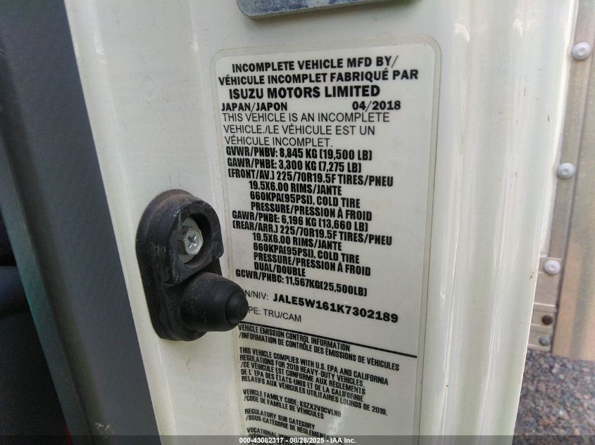 2019 Isuzu Nrr VIN: JALE5W161K7302189 Lot: 43082317