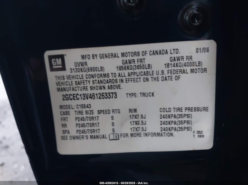 2006 Chevrolet Silverado 1500 Ls VIN: 2GCEC13V461263373 Lot: 43082415