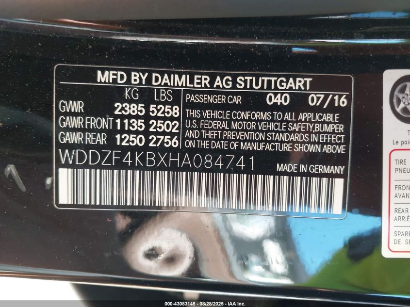 2017 Mercedes-Benz E 300 4Matic VIN: WDDZF4KBXHA084741 Lot: 43083145