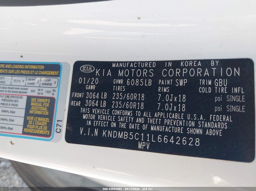 2020 KIA SEDONA EX KNDMB5C11L6642628