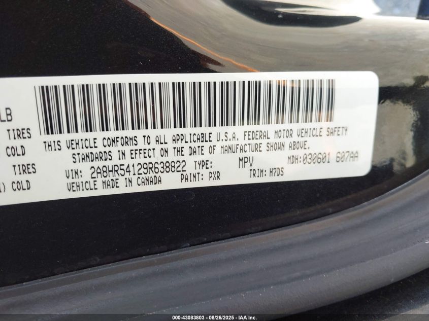 2009 Chrysler Town & Country Touring VIN: 2A8HR54129R638822 Lot: 43083803