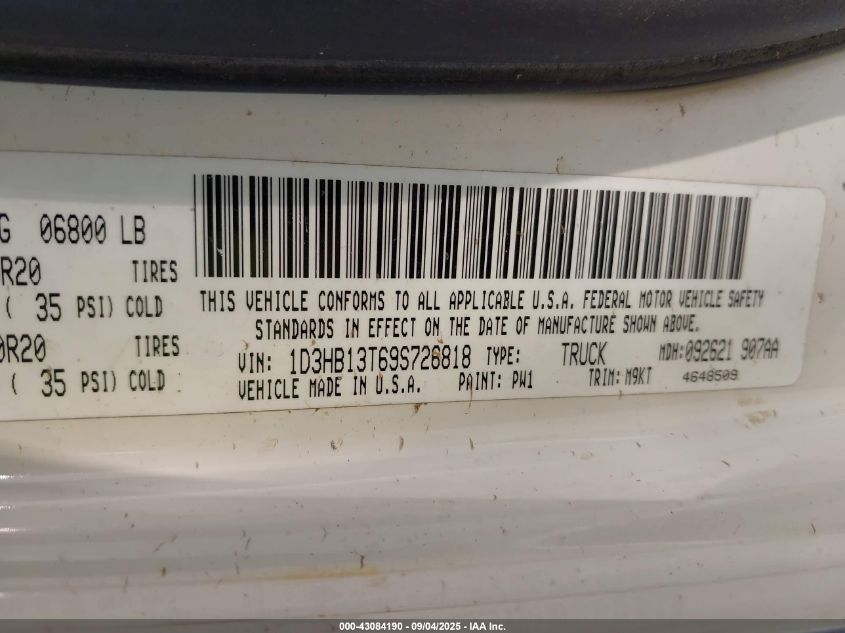 2009 Dodge Ram 1500 Slt/Sport/Trx VIN: 1D3HB13T69S726818 Lot: 43084190