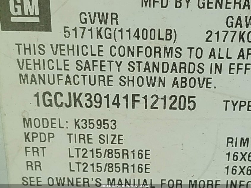 2001 Chevrolet Silverado 3500 Ls VIN: 1GCJK39141F121205 Lot: 43084524