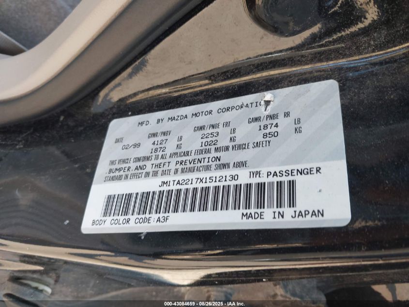 1999 Mazda Millenia VIN: JM1TA2217X1512130 Lot: 43084659