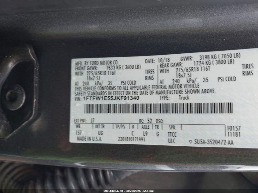 2018 Ford F-150 Xlt VIN: 1FTFW1E55JKF91340 Lot: 43084770