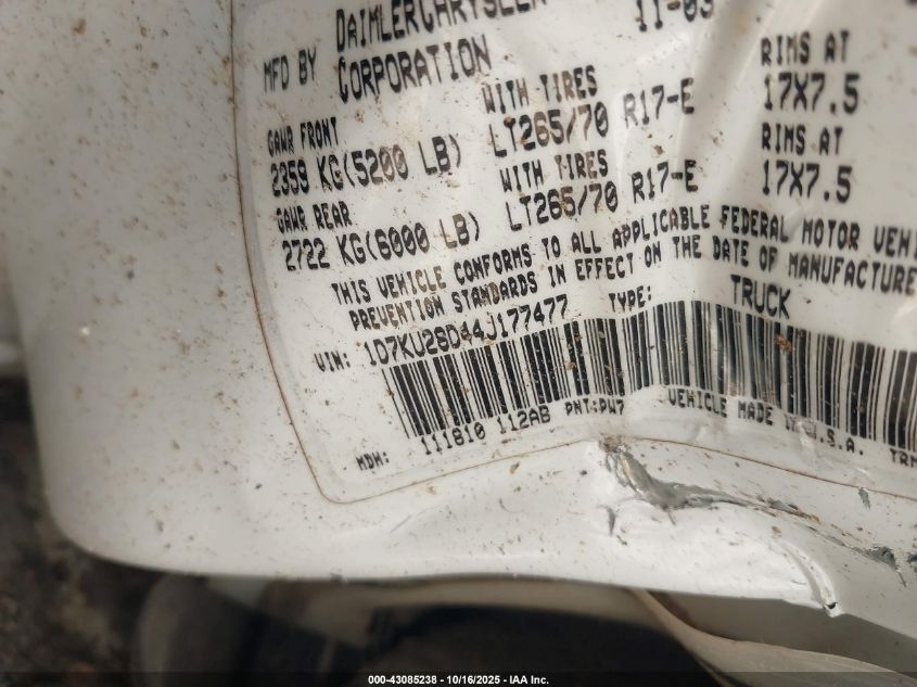 2004 Dodge Ram 2500 Slt/Laramie VIN: 1D7KU28D44J177477 Lot: 43085238