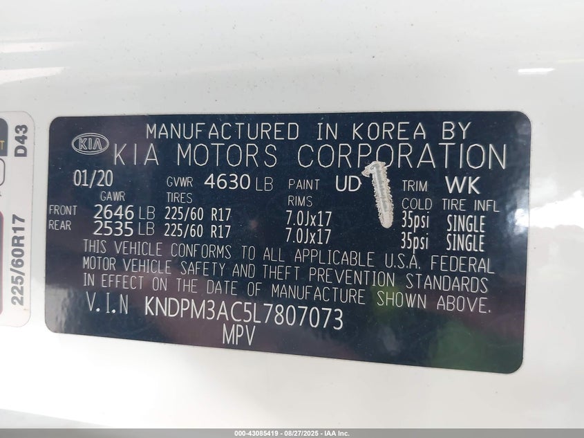 2020 KIA SPORTAGE LX KNDPM3AC5L7807073