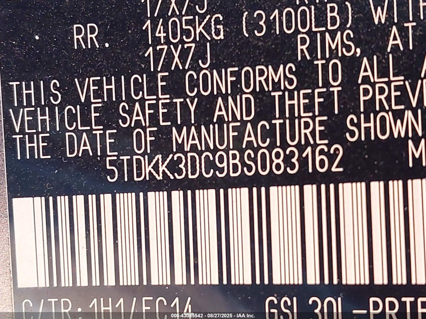 2011 Toyota Sienna Le V6 VIN: 5TDKK3DC9BS083162 Lot: 43085542