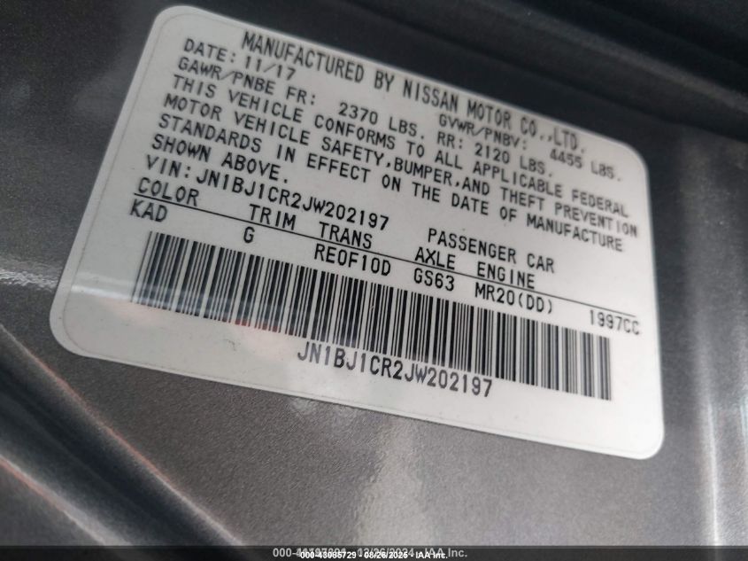 2018 Nissan Rogue Sport Sl VIN: JN1BJ1CR2JW202197 Lot: 43085729