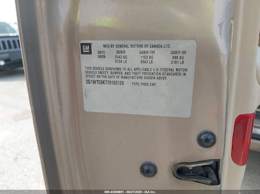 2007 Chevrolet Impala Lt VIN: 2G1WT58K779160129 Lot: 43086691