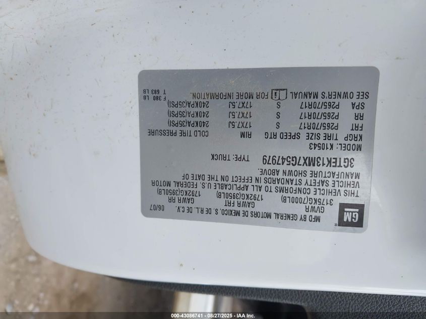 2007 GMC Sierra 1500 Sle1 VIN: 3GTEK13MX7G547979 Lot: 43086741