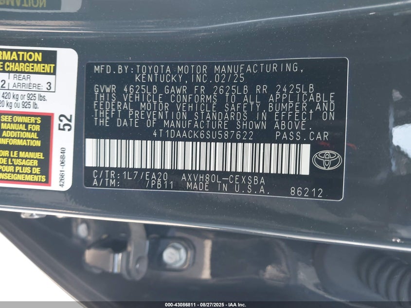 2025 TOYOTA CAMRY SE - 4T1DAACK6SU587622