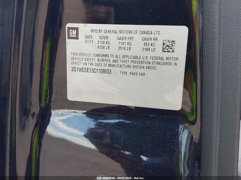 2012 Chevrolet Impala Ltz VIN: 2G1WC5E33C1108633 Lot: 43086848