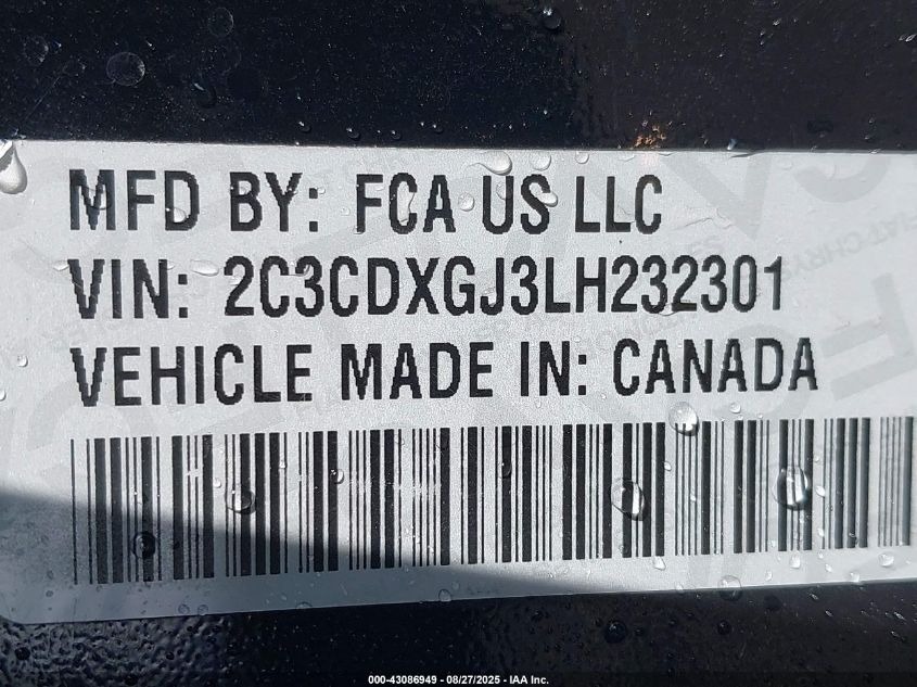 2020 Dodge Charger Scat Pack Rwd VIN: 2C3CDXGJ3LH232301 Lot: 43086949