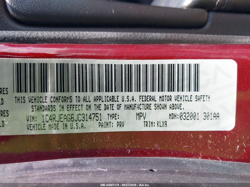 2018 Jeep Grand Cherokee Altitude 4X2 VIN: 1C4RJEAG6JC314751 Lot: 43087178